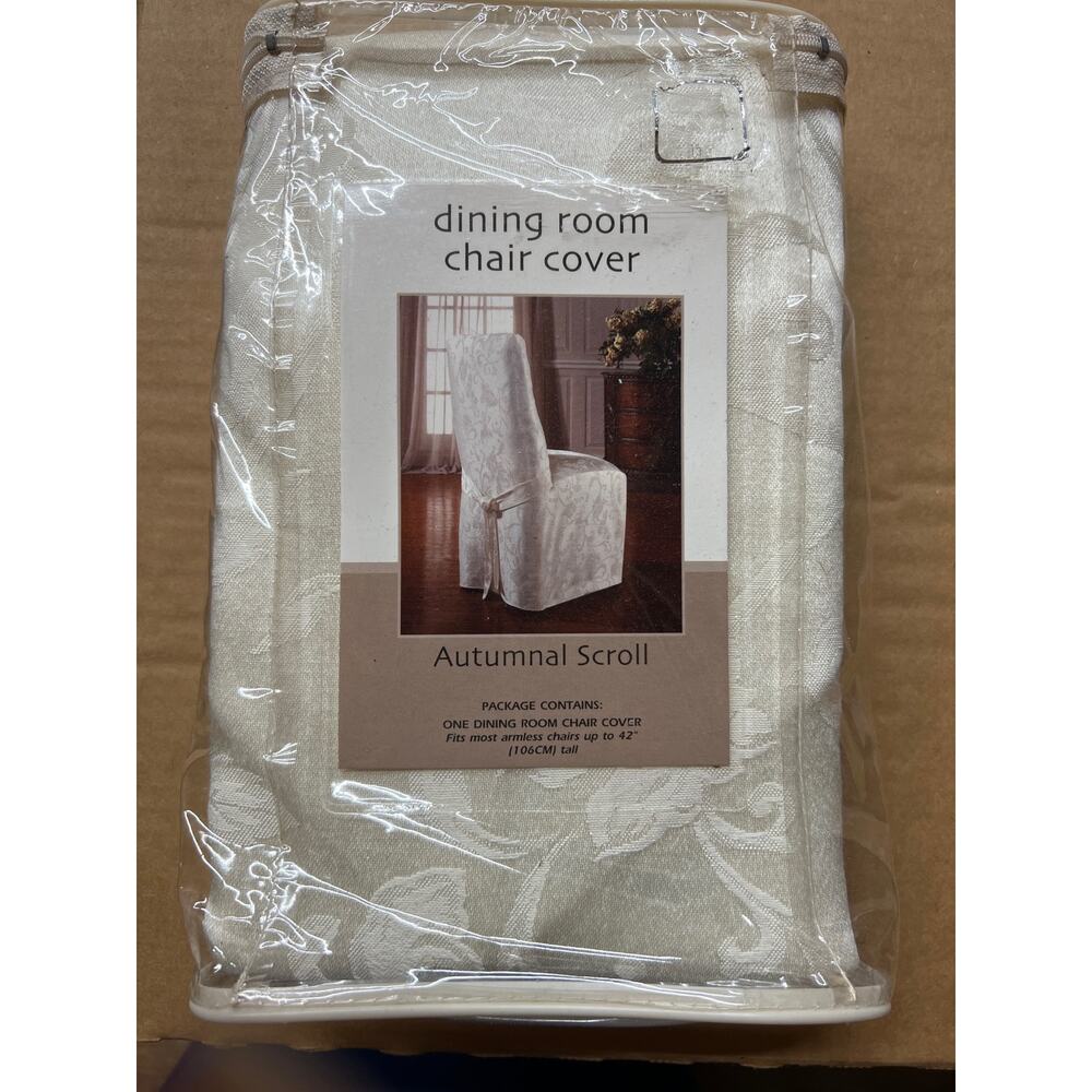 White Dining Room Chair Cover Autumnal Scroll Design